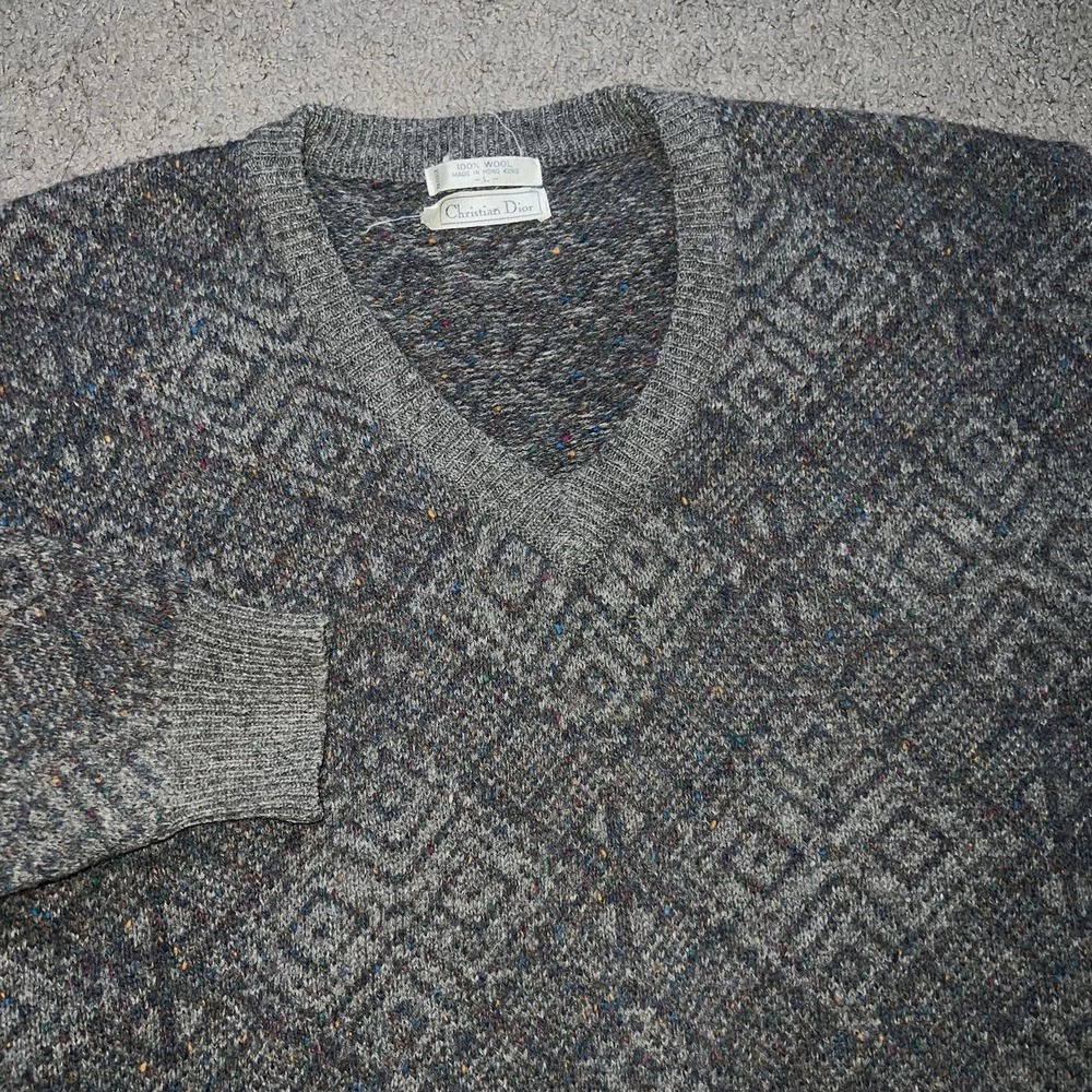 Vintage Christian Dior Wool‎ V Neck Sweater size L grunge Cottage Core